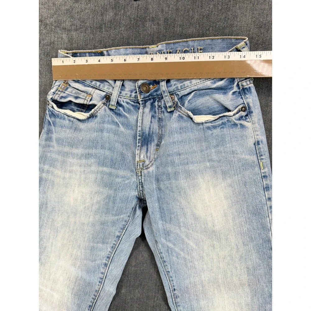 American Eagle Original Straight Mens 28x30 Light Wash Cotton Distressed Jeans